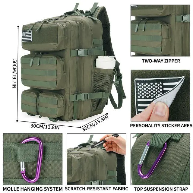 Alt view image 5 of 7 - 55L Tactical Backpack Heavy Duty Military Rucksack Molle Backpack 3 Day Assault Pack for Work Outdoors