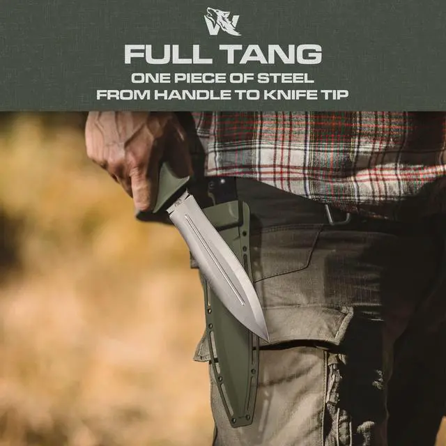 Alt view image 3 of 7 - ODENWOLF W-SowCatcher Fixed Blade Knife with Sheath - Large Hunting Knife made of D2 steel - Big Fixed Blade Double Edge Knife with TPE Handle
