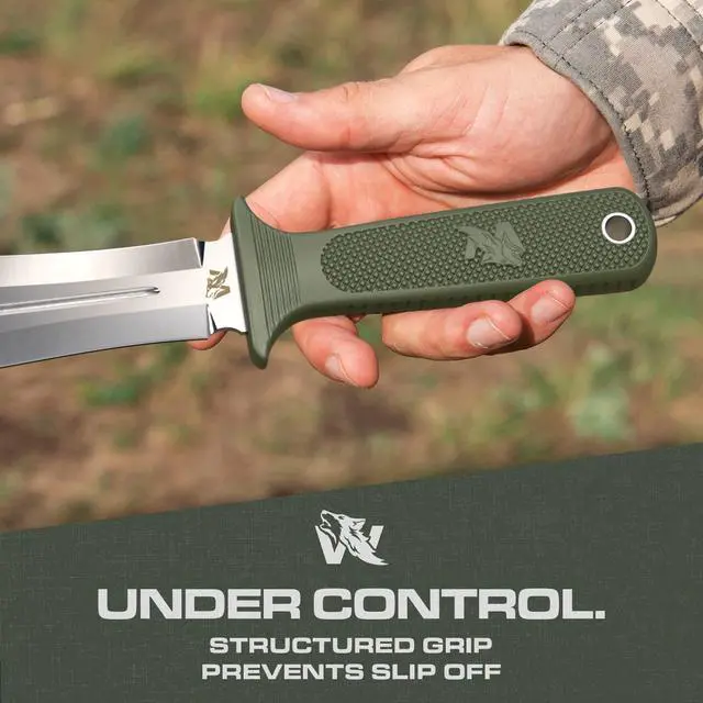 Alt view image 5 of 7 - ODENWOLF W-SowCatcher Fixed Blade Knife with Sheath - Large Hunting Knife made of D2 steel - Big Fixed Blade Double Edge Knife with TPE Handle