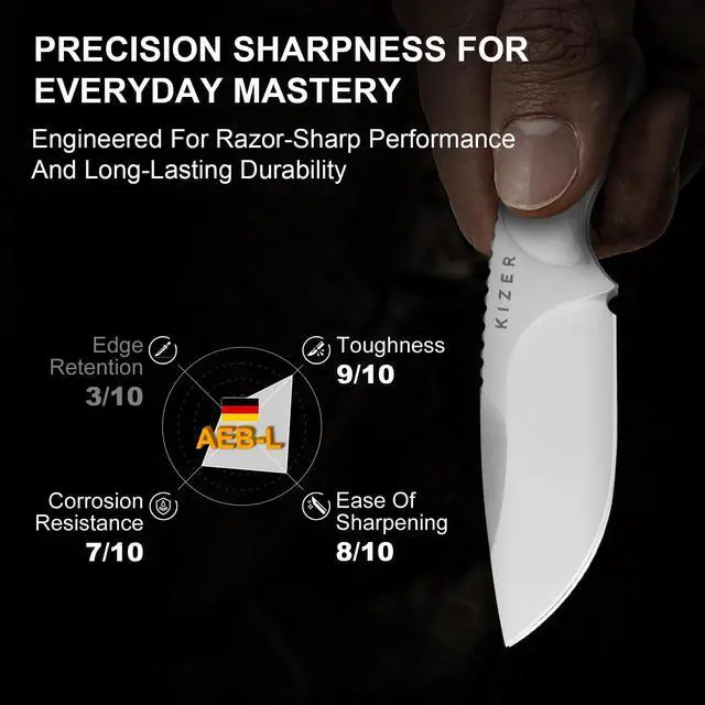Alt view image 2 of 7 - Buddy Fixed Blade Knife, 3" AEB-L Steel Camping Knife with White Acrylic Handle, Compact EDC Fixed Blade Knives with Sheath for Hiking & Camping 1081A4