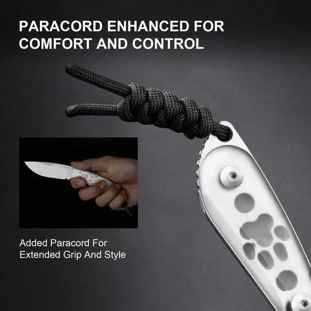Alt view image 3 of 7 - Buddy Fixed Blade Knife, 3" AEB-L Steel Camping Knife with White Acrylic Handle, Compact EDC Fixed Blade Knives with Sheath for Hiking & Camping 1081A4