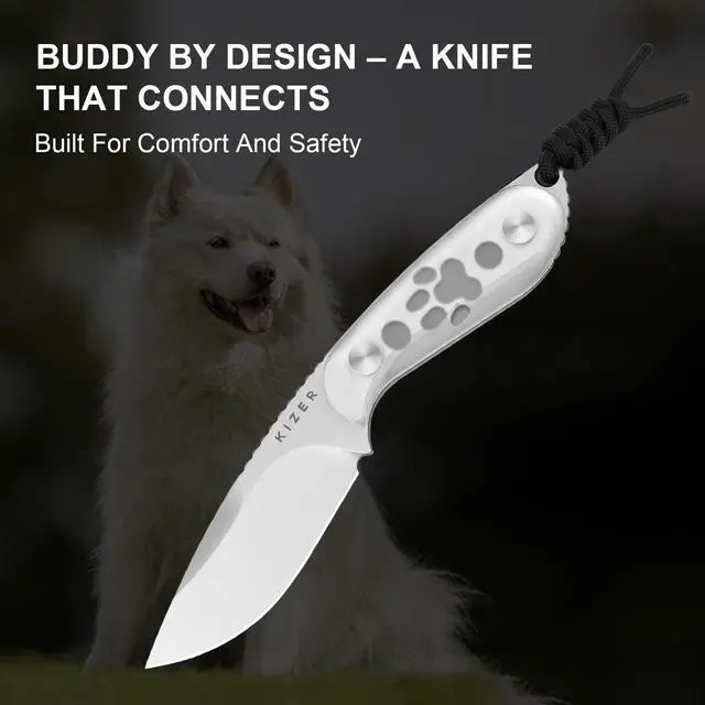Alt view image 4 of 7 - Buddy Fixed Blade Knife, 3" AEB-L Steel Camping Knife with White Acrylic Handle, Compact EDC Fixed Blade Knives with Sheath for Hiking & Camping 1081A4