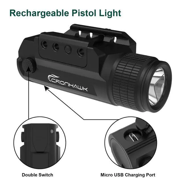 Alt view image 6 of 6 - 2 Pieces Rechargeable 700 Lumen Pistol Flashlight Rail Mounted Handgun Light
