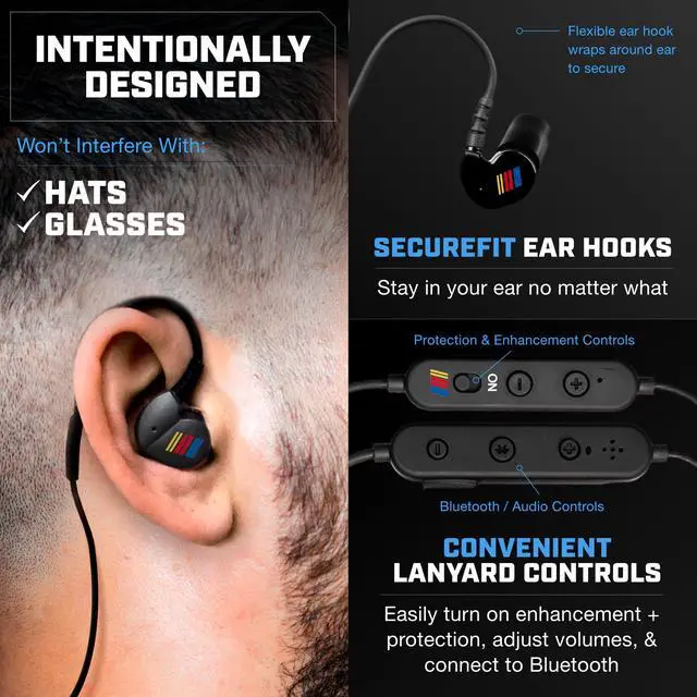 Alt view image 4 of 6 - GS Extreme NASCAR 2.0 Shooting Ear Buds, 25-Hour Hearing Protection | Hearing Enhancement & Noise Isolation Bluetooth Earbuds With Dynamic Speakers, NASCAR Edition
