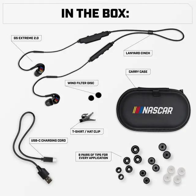 Alt view image 6 of 6 - GS Extreme NASCAR 2.0 Shooting Ear Buds, 25-Hour Hearing Protection | Hearing Enhancement & Noise Isolation Bluetooth Earbuds With Dynamic Speakers, NASCAR Edition