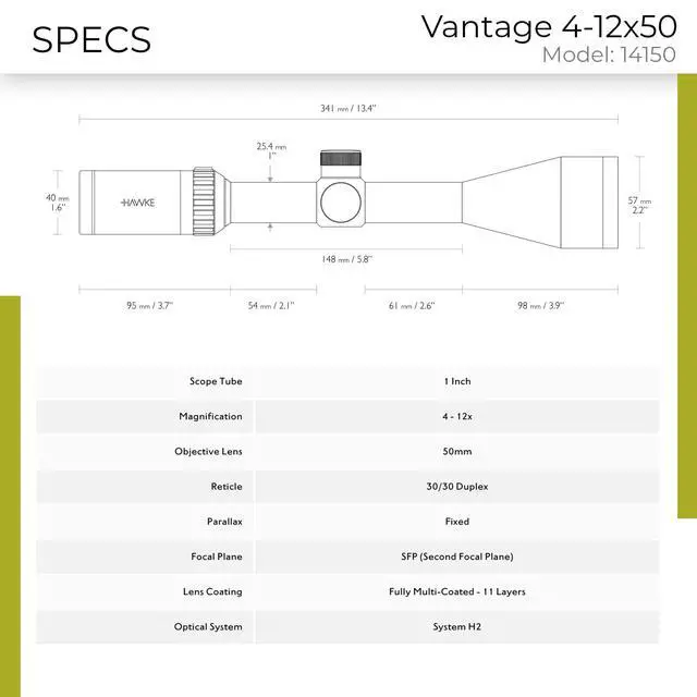 Alt view image 4 of 7 - Vantage 4-12x50 SFP Riflescope | Shockproof Waterproof Fogproof Hunting Riflescope with 30/30 Duplex Reticle, 1 Inch Mono-Tube, Capped Low-Profile Turrets, Fast Focus Eyebell