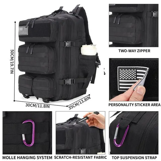 Alt view image 5 of 7 - 55L Tactical Backpack Heavy Duty Military Rucksack Molle Backpack 3 Day Assault Pack for Work Outdoors