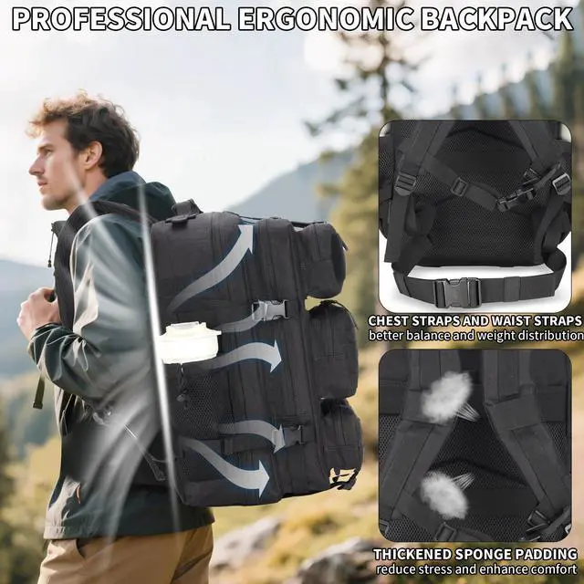 Alt view image 4 of 7 - 55L Tactical Backpack Heavy Duty Military Rucksack Molle Backpack 3 Day Assault Pack for Work Outdoors