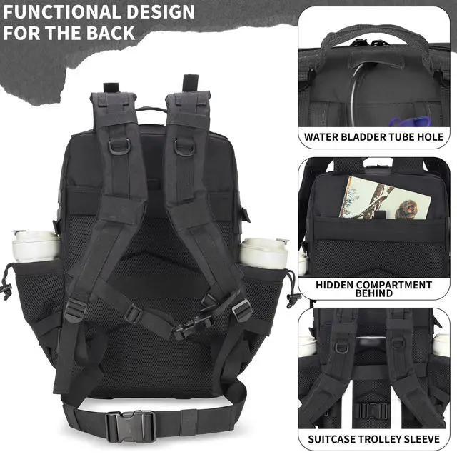 Alt view image 3 of 7 - 55L Tactical Backpack Heavy Duty Military Rucksack Molle Backpack 3 Day Assault Pack for Work Outdoors