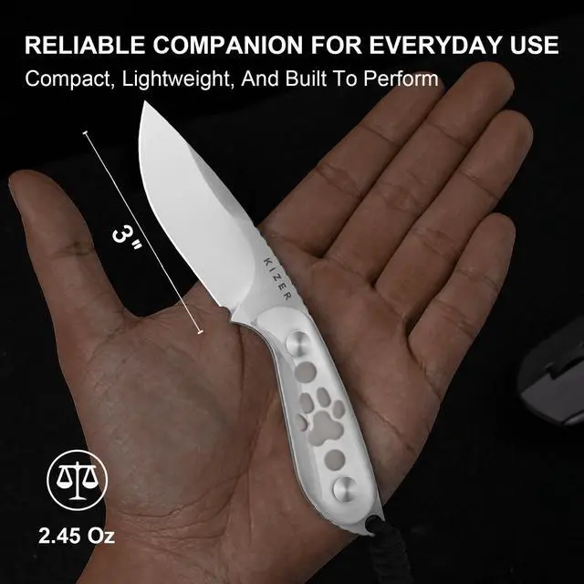 Alt view image 5 of 7 - Buddy Fixed Blade Knife, 3" AEB-L Steel Camping Knife with White Acrylic Handle, Compact EDC Fixed Blade Knives with Sheath for Hiking & Camping 1081A4