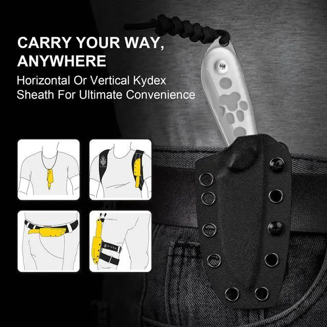 Alt view image 6 of 7 - Buddy Fixed Blade Knife, 3" AEB-L Steel Camping Knife with White Acrylic Handle, Compact EDC Fixed Blade Knives with Sheath for Hiking & Camping 1081A4