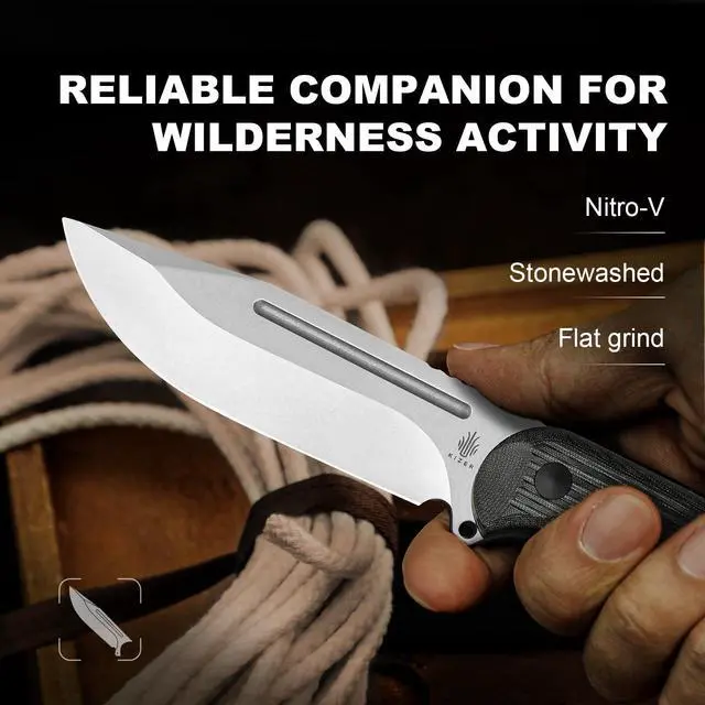Alt view image 2 of 7 - Ursa Major Fixed Blade Knife, Hammer Head & Hexagon Hole, 1082A3 | 4.43" AEB-L Blade, Black Micarta Handle, Full Tang Camping Knife with Sheath, Hunting Survival Knife for Outdoor Activities
