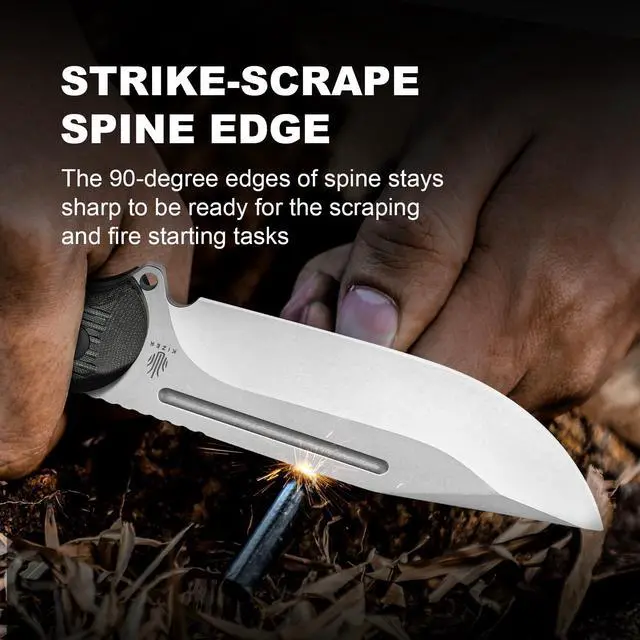 Alt view image 3 of 7 - Ursa Major Fixed Blade Knife, Hammer Head & Hexagon Hole, 1082A3 | 4.43" AEB-L Blade, Black Micarta Handle, Full Tang Camping Knife with Sheath, Hunting Survival Knife for Outdoor Activities