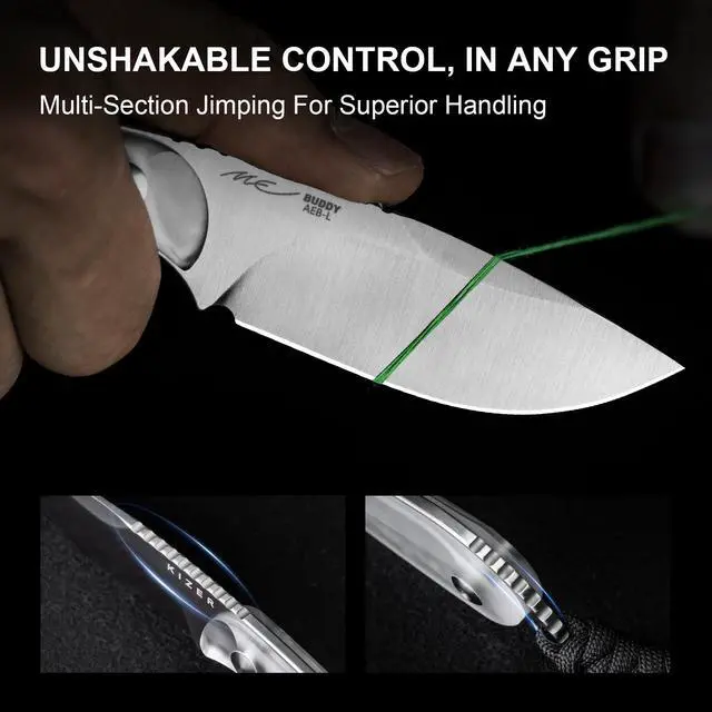 Alt view image 7 of 7 - Buddy Fixed Blade Knife, 3" AEB-L Steel Camping Knife with White Acrylic Handle, Compact EDC Fixed Blade Knives with Sheath for Hiking & Camping 1081A4