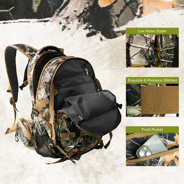 Alt view image 3 of 5 - Hunting Backpack,30L Camo Daypack for Deer Bowhunting | Waterproof,600D Fabric,Hunting Gear,Rain Cover,Large CapacityHunting Day Pack