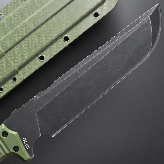 Alt view image 4 of 7 - GTK32 Fixed Blade Knife DC53 Steel Blade Full Tang Nylon Fiberglass Handle Heavy Duty Knifes for Field Hunting Camping Adventure(Green)