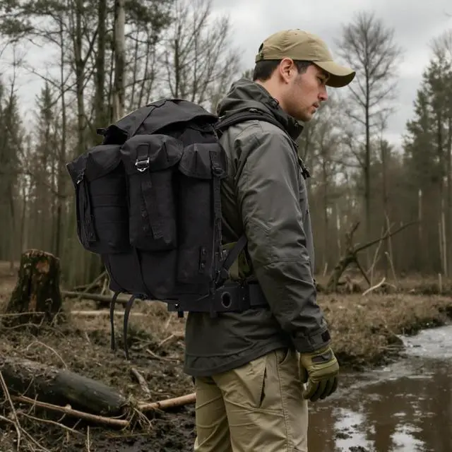 Alt view image 2 of 7 - 50L Military Alice Pack Army Survival Combat ALICE Rucksack Backpack for Men & Women for Camping, Hiking, Emergency Black