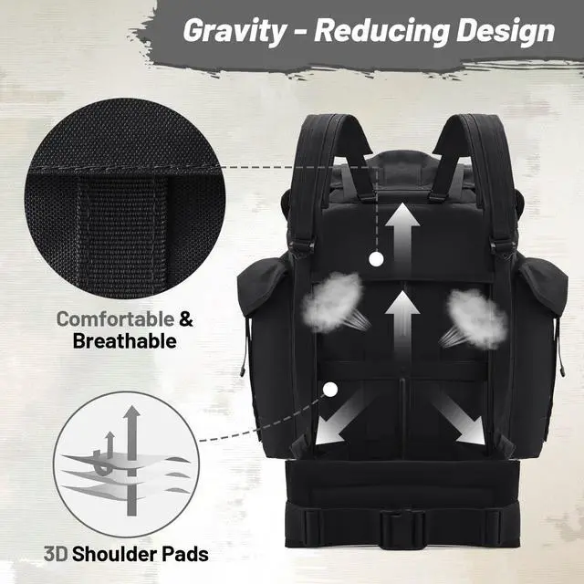 Alt view image 4 of 7 - 50L Military Alice Pack Army Survival Combat ALICE Rucksack Backpack for Men & Women for Camping, Hiking, Emergency Black