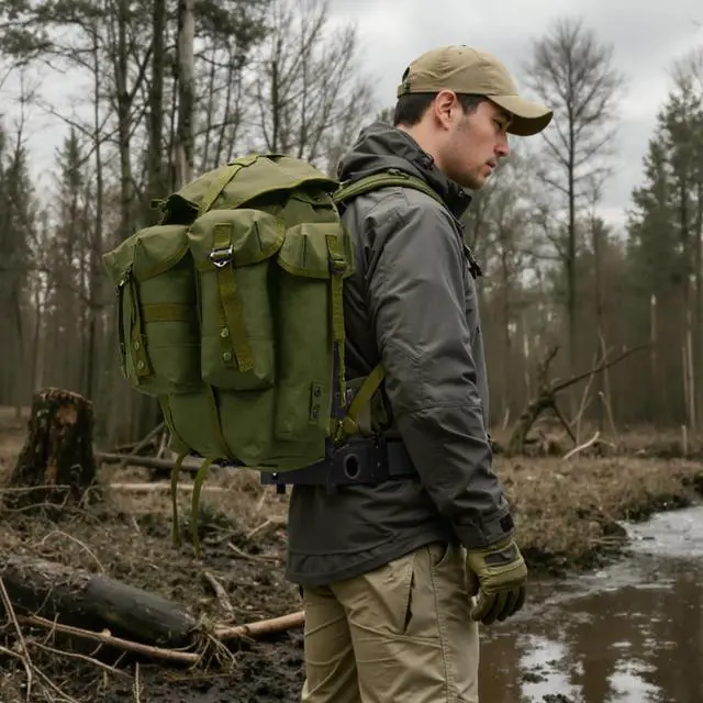 Alt view image 2 of 7 - 50L Military Alice Pack Army Survival Combat ALICE Rucksack Backpack for Men & Women for Camping, Hiking, Emergency Army Green