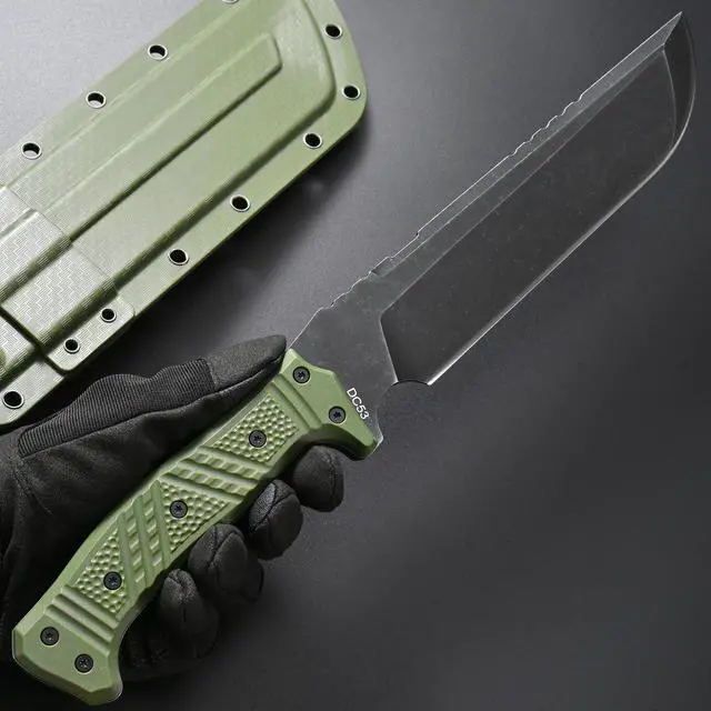 Alt view image 6 of 7 - GTK32 Fixed Blade Knife DC53 Steel Blade Full Tang Nylon Fiberglass Handle Heavy Duty Knifes for Field Hunting Camping Adventure(Green)