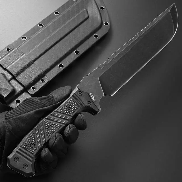 Alt view image 6 of 7 - GTK32 Fixed Blade Knife DC53 Steel Blade Full Tang Nylon Fiberglass Handle Heavy Duty Knifes for Field Hunting Camping Bushcraft(Black)