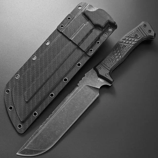 Alt view image 2 of 7 - GTK32 Fixed Blade Knife DC53 Steel Blade Full Tang Nylon Fiberglass Handle Heavy Duty Knifes for Field Hunting Camping Bushcraft(Black)