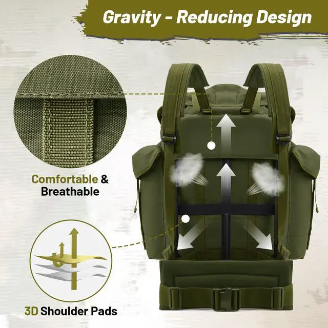 Alt view image 4 of 7 - 50L Military Alice Pack Army Survival Combat ALICE Rucksack Backpack for Men & Women for Camping, Hiking, Emergency Army Green
