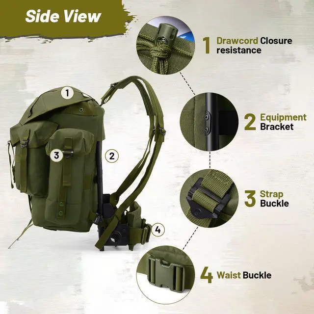 Alt view image 7 of 7 - 50L Military Alice Pack Army Survival Combat ALICE Rucksack Backpack for Men & Women for Camping, Hiking, Emergency Army Green