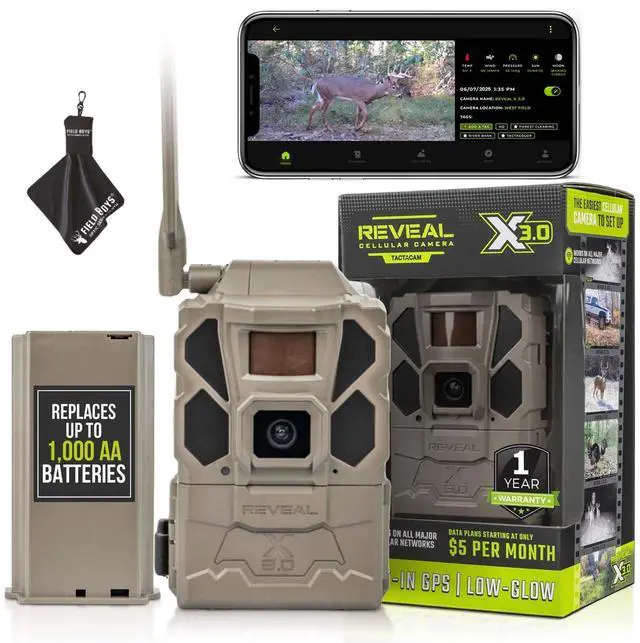 Main image of Reveal X Gen 3.0 Cellular Trail Camera - Multi Carrier, HD Photo & Videos, Built-in GPS, Best Battery Life, Low-Glow IR Flash, Fast Trigger Speed | Reveal Lipo Battery Pack