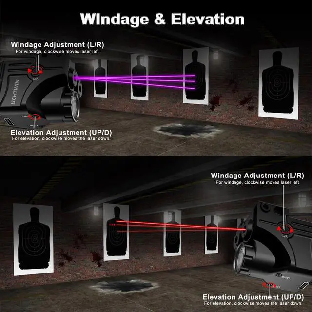 Alt view image 7 of 7 - Red Blue Purple Laser Beams with 800 Lumens Flashlight for Pistols, 3 in 1 Laser Light Combo, Tactical USB Rechargeable Laser Sight, Strobe & Steady Flashlight for Picatinny Rail