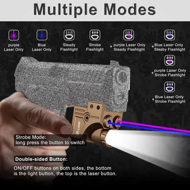 Alt view image 3 of 7 - 3 in 1 Purple Blue Laser Light Combo, 800 Lumens Tactical Flashlight Laser Sight, Built-in USB Rechargeable Battery, Adjustable Compact Tactical LED Light Laser Beams for Handguns with a Rail