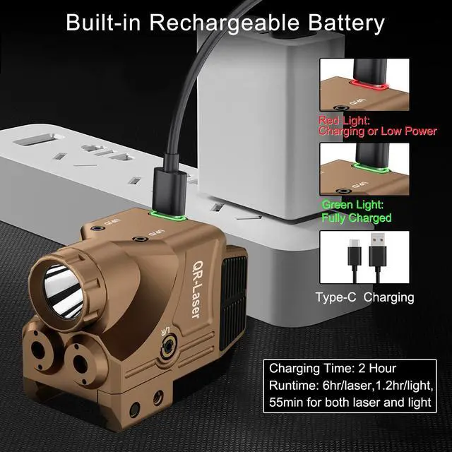 Alt view image 4 of 7 - 3 in 1 Purple Blue Laser Light Combo, 800 Lumens Tactical Flashlight Laser Sight, Built-in USB Rechargeable Battery, Adjustable Compact Tactical LED Light Laser Beams for Handguns with a Rail