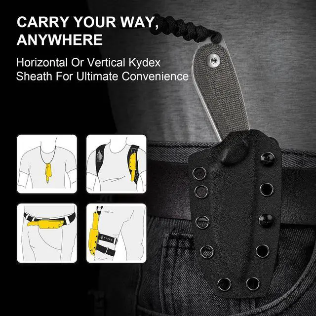 Alt view image 6 of 7 - Buddy Fixed Blade Knife, 3" 14C28N Steel Camping Knife with Black Micarta Handle, Compact EDC Fixed Blade Knives with Sheath for Hiking & Camping 1081A8