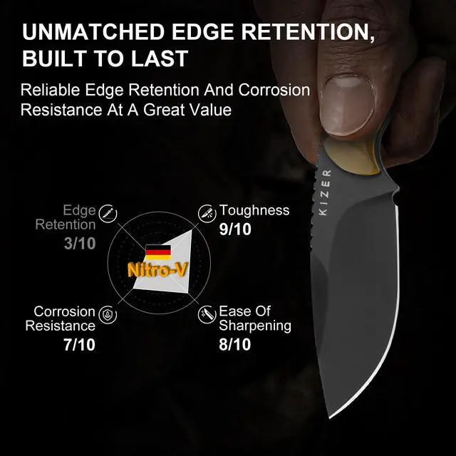 Alt view image 2 of 7 - Buddy Fixed Blade Knife, 3" Nitro-V Steel Camping Knife with Yellow PEI Handle, Compact EDC Fixed Blade Knives with Sheath for Hiking & Camping 1081A1