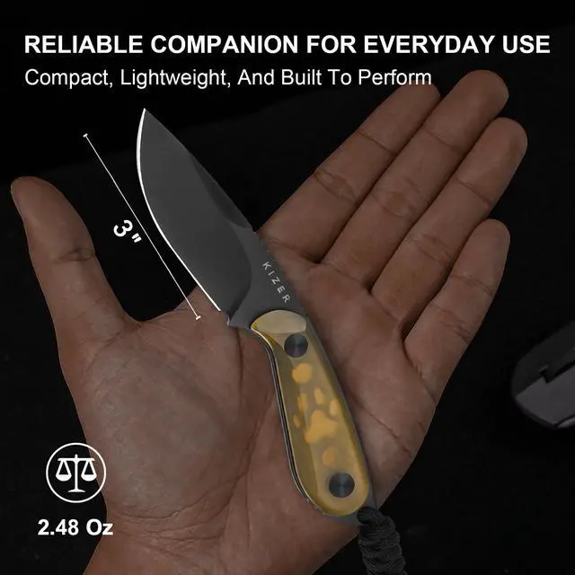 Alt view image 5 of 7 - Buddy Fixed Blade Knife, 3" Nitro-V Steel Camping Knife with Yellow PEI Handle, Compact EDC Fixed Blade Knives with Sheath for Hiking & Camping 1081A1