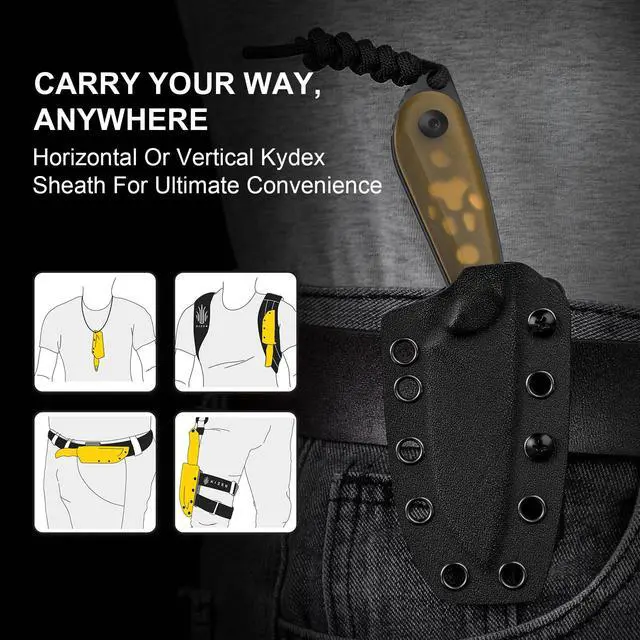Alt view image 6 of 7 - Buddy Fixed Blade Knife, 3" Nitro-V Steel Camping Knife with Yellow PEI Handle, Compact EDC Fixed Blade Knives with Sheath for Hiking & Camping 1081A1