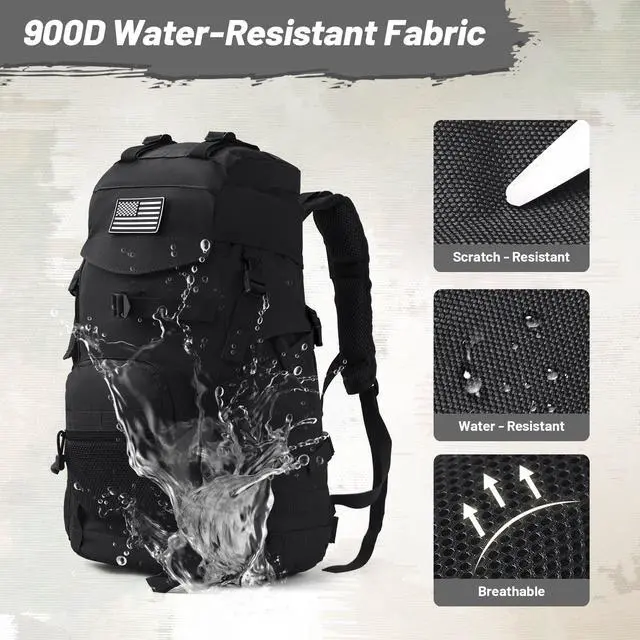 Alt view image 5 of 7 - 50L Tactical Backpack for Men and Women, Water-Resistant Molle Rucksack, Large Military Assault Pack for Hiking, Hunting, Camping, Gym & Outdoor Survival Black