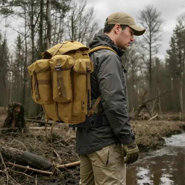 Alt view image 2 of 7 - 50L Military Alice Pack Army Survival Combat ALICE Rucksack Backpack for Men & Women for Camping, Hiking, Emergency Khaki