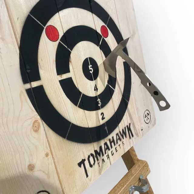 Alt view image 3 of 5 - Tomahawk Targets - Large 4 Ring Wooden Axe and Knife Throwing Tripod Target Board and Stand, 4ft Tall (Axes not Included)