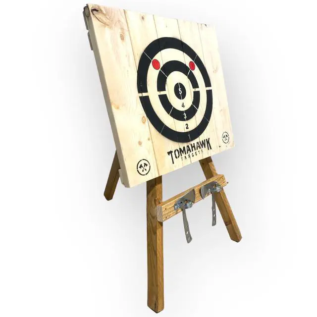 Alt view image 2 of 5 - Tomahawk Targets - Large 4 Ring Wooden Axe and Knife Throwing Tripod Target Board and Stand, 4ft Tall (Axes not Included)