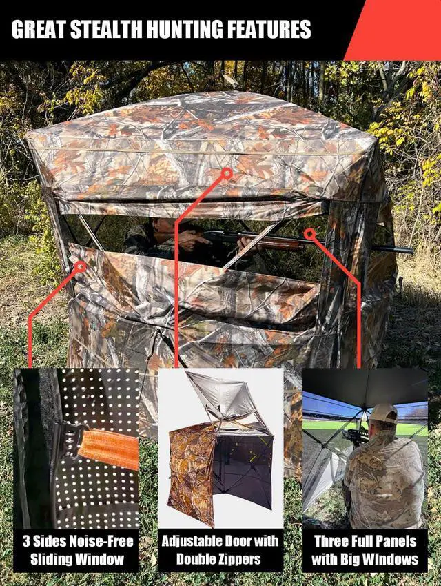 Alt view image 3 of 6 - SPUR Collector 3 Person Hunting Blind, Portable Ground Blind with Silent Windows, Portable Durable Hunting Tent for Deer & Turkey Hunting