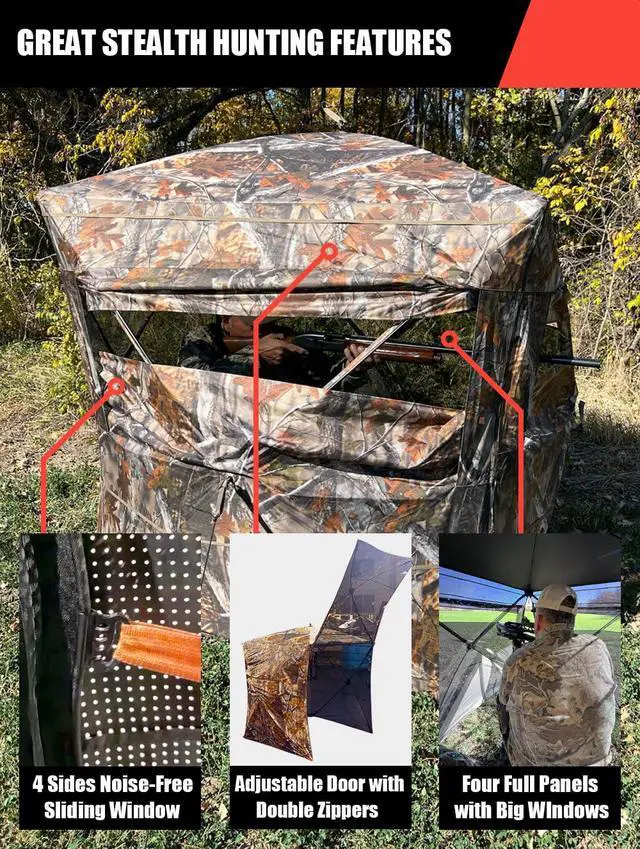 Alt view image 5 of 7 - SPUR Collector 3 Person Hunting Blind, Portable Ground Blind with Silent Windows, Portable Durable Hunting Tent for Deer & Turkey Hunting