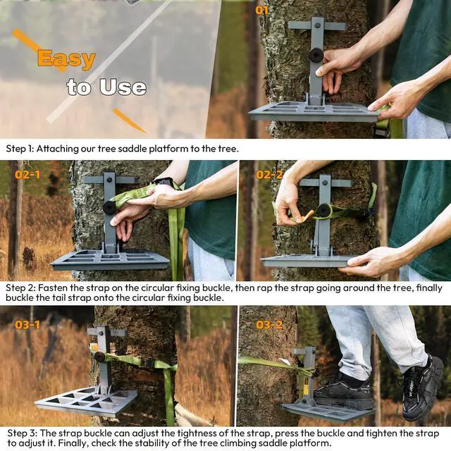 Alt view image 5 of 6 - Saddle Hunting Platform, Aluminum Adjustable Tree Saddle Platform, Saddle Hunting Platform for Hunting, Reliable Silent Adjustable 12''X12'' Saddle Hunting Accessories Hunting Saddle Kit