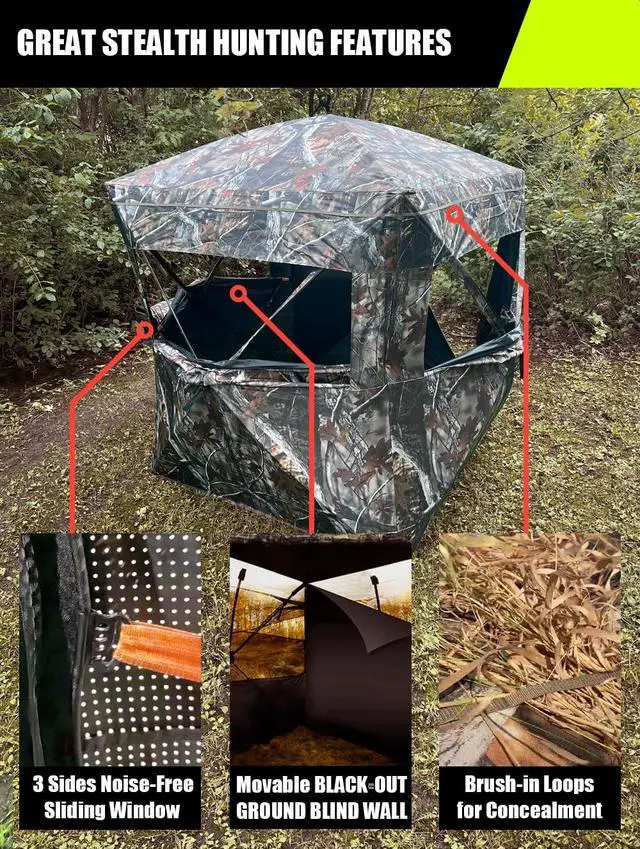 Alt view image 4 of 7 - SPUR Collector 3 Person Hunting Blind, Portable Ground Blind with Silent Windows, Portable Durable Hunting Tent for Deer & Turkey Hunting