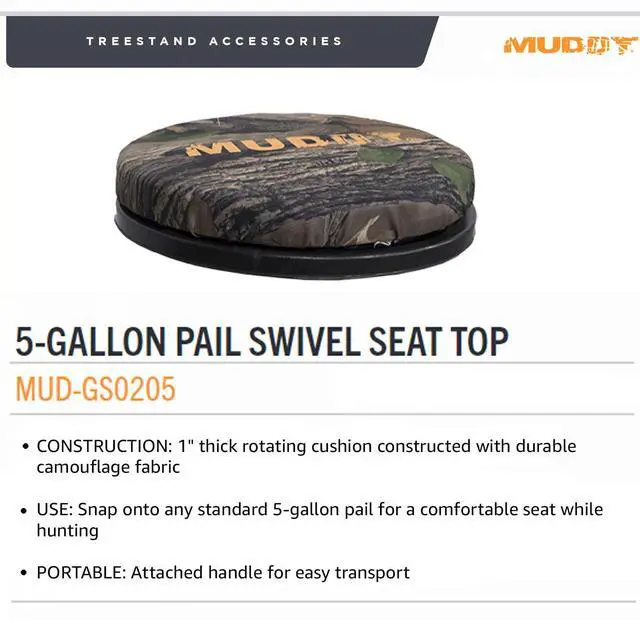 Alt view image 3 of 3 - 5-Gallon Pail 360-Degree Swivel Seat Top - Durable Camouflage Lightweight Portable All-Day Comfort Hunting Outdoor Rotating Cushion with Attached Handle (Pack of 2)