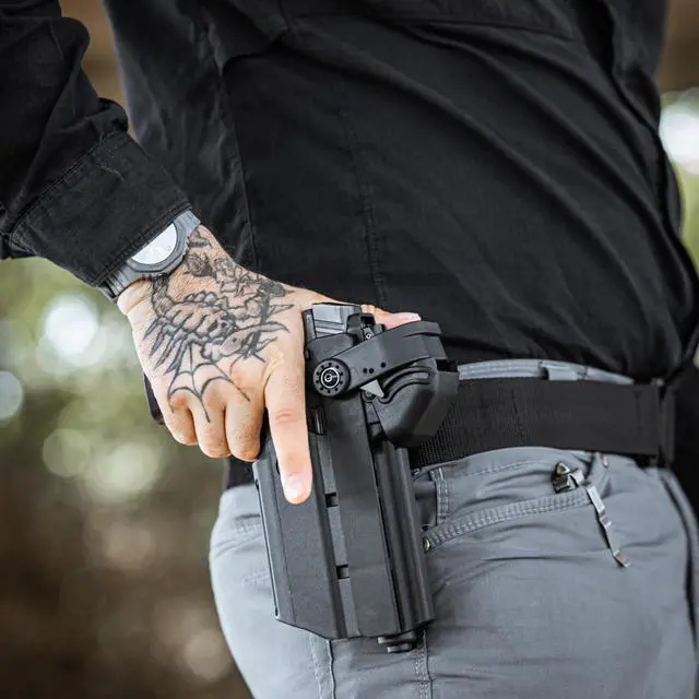 Alt view image 4 of 7 - T40 M&P 2.0 Light-Bearing Holster, Level 2 & 3 Security OWB Tactical Holster Compatible with Smith & Wesson M&P 2.0, Fits Most Pistol Lights, Optics-Ready, Adjustable