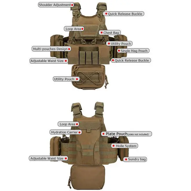 Alt view image 2 of 5 - YAKEDA Outdoor Training Vest With PALS System MultiFunctional MOLLE Quick Release Vest- For Hiking, Camping Training