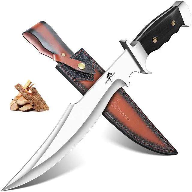 Main image of Bowie Knife with Sheath, 10.63" Fixed Blade Knife with Wood Handle, Heavy Duty Survival Hunting Knives for Camping, Gift for Men Outdoors