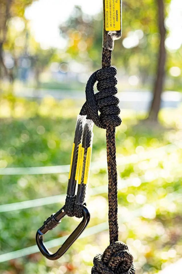 Alt view image 4 of 4 - Hunting Safety Linemans Rope 30ft with Prusik Knot and Single Carabiner for Hunter Climbing Tree Stand Hanging Ladder Stand or Bow Lifeline,Fall Protection When Hunting on Stands