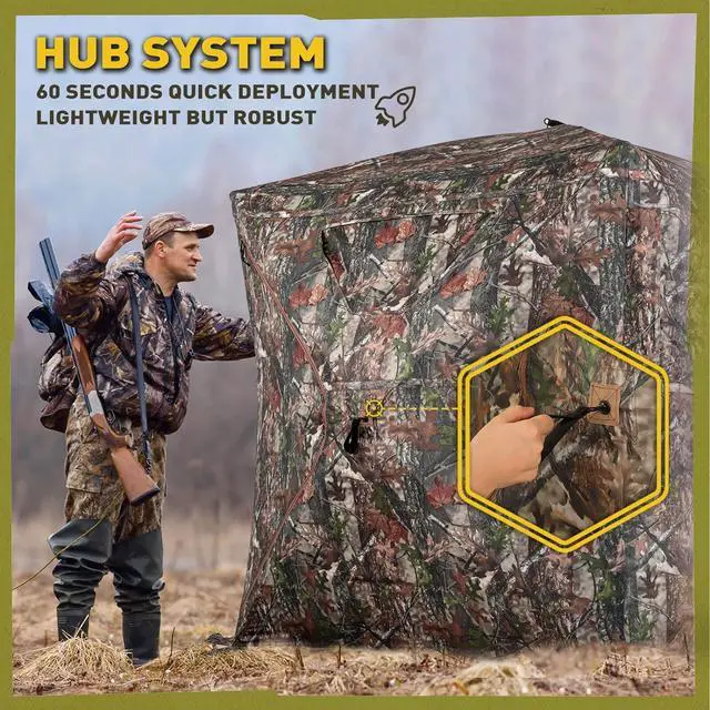 Alt view image 3 of 6 - Hunting Blind 270° See Through, Low-Noise 2-3 Person Pop Up Deer Blind, Portable Durable Ground Blind for Deer & Turkey Hunting